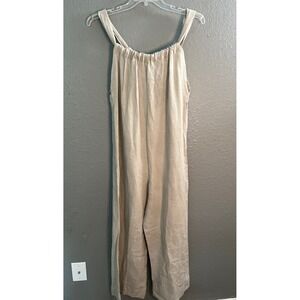 Animale Linen Jumpsuit Sz S Wide Leg Beige Lagonlook Minimalist Brazil Crop